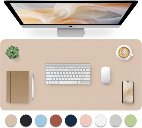 61NQauTa8uL._AC_SL1500_.jpg Leather Desk Pad, Mouse Pad, Non-Slip Desk Protector Mat, Leather Desk Blotter, Computer Desk Pad, Waterproof Desk Mat for Office Home Decor - Beige (31.5×15.7 Inches)