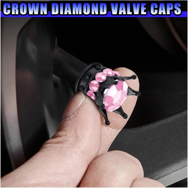 61ONNiXxctL._AC_SL1200_.jpg 4PCS Crown Tire Valve Stem Caps, Bling Handmade Crystal Car Wheel Tire Valve Cap, Dustproof Attractive Vehicle Accessories, Universal for Cars SUVs Trucks Bikes Motorcycles (Pink/Black)