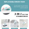 nacena Shower Scrubber with Long Handle, 3 in 1 Tile Tub Scrubber Brush with 3 Detachable Cleaning Heads Adjustable Handle Shower Cleaner Brush for Bathroom, Kitchen, Toilet, Wall, Sink, Blue White