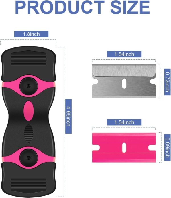 61QJaw4F5CL._AC_SL1419_.jpg DEKEones Razor Blade Scraper, Double Edged Razorblade Scraping Tool with 10 Pcs Razor Blades, Paint Scraper for Glass, Decals, Tint, Stickers, Labels, Caulk, Adhesive(Pink)