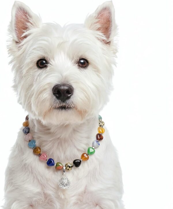 Handmade Matching Dog Collar & Owner Necklace Replaceable Pendant (Round Ball+Memory Vial) for Storing Pet Fur Gemstone Beaded Jewelry Set Dog Collar for Puppy, Large Cat Collar Set for Pet Lovers