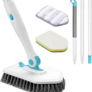 61SYyu8cFML._AC_SL1500_.jpg nacena Shower Scrubber with Long Handle, 3 in 1 Tile Tub Scrubber Brush with 3 Detachable Cleaning Heads Adjustable Handle Shower Cleaner Brush for Bathroom, Kitchen, Toilet, Wall, Sink, Blue White