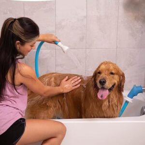 61TF2a86MiL._AC_SL1000_.jpg Rinseroo Slip-On Bathtub Faucet Sprayer Attachment. Ultra-Flex Dog Shower Hose Adapter Portable Hose Attachment with Sprayer Pet Showerhead Attach Tub Spout 5 Foot Hose. No Install for Speedy Washing