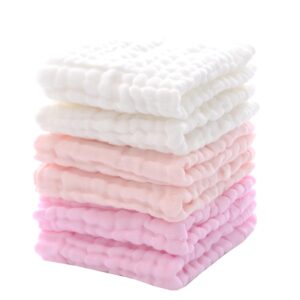 61U14D8dWhL._SL1500_.jpg MUKIN Baby Washcloths and Burp Cloths, Soft Absorbent Towels for Newborns, 6 Pack, 12x12 Inches (Pink)