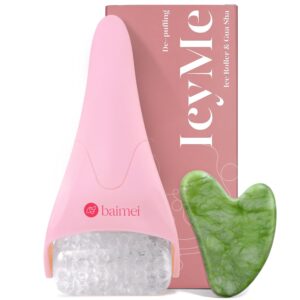 61UIxb-DWL._SL1500_.jpg BAIMEI IcyMe Ice Roller for Face and Gua Sha Facial Tool Set, Ice Face Roller Reduces Puffiness Relieves Migraines Skin Care Tools, Self Care for Women - Pink