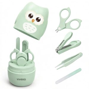 61UVCZpKcrL._SL1500_.jpg Baby Nail Kit, 4-in-1 Baby Nail Care Set with Cute Case, Baby Nail Clippers, Scissors, Nail File & Tweezers, Baby Manicure Kit and Pedicure kit for Newborn, Infant, Toddler, Kids-Owl Green
