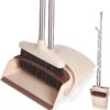 61V0Y4cv8L._AC_SL1500_.jpg Broom and Dustpan Set with Long Handle, Light Weight Stainless Steel Poles Stand Upright Dustpans with Broom Combo for Home Kitchen Office Pet Dog Hair, Brown & Beige Color, 1-Pack