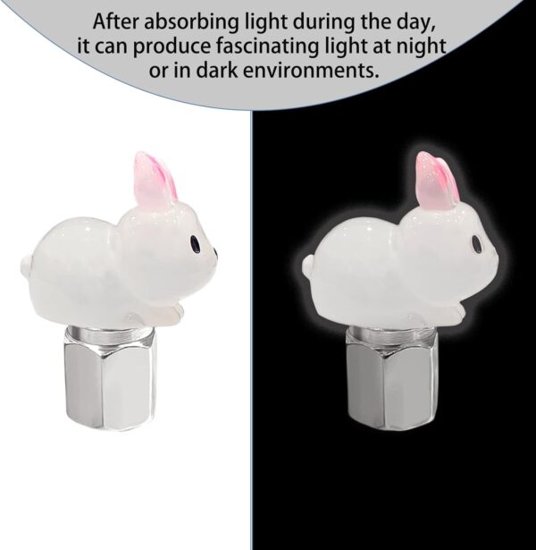 Glow in The Dark Tire Valve Caps-4 Pieces Cute Animal Auto Exterior Accessories for Men/Women, Fun Tire Accessories Universal Fit for Most Car Motorcycles Trucks Bicycles. (Rabbit)