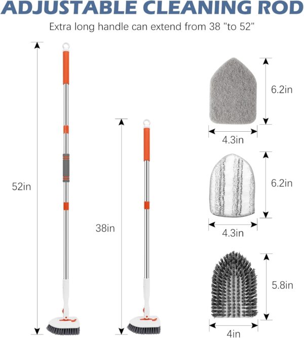 61XmQFxbhWL._AC_SL1500_.jpg SetSail Tile Tub Scrubber Brush 3-in-1 Shower Scrubber with 52-inch Adjustable Long Handle Shower Cleaner Brush and 3 Detachable Replacement Brush Heads for Cleaning Bathroom Kitchen Walls Tub Tile