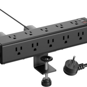 61YasFxAHcL._AC_SL1500_.jpg CCCEI Standing Desk Clamp Power Strip with 15 Outlets, Widely Spaced Desktop Edge Mount Surge Protector Outlet, Fast Charging USB-A and USB-C Ports, 6 FT Flat Plug, Black Fit 1.6 inch Table top.