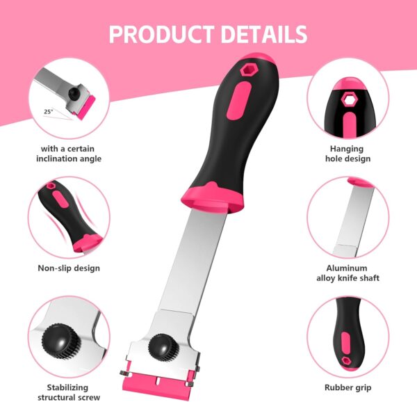 61YgdpWTarL._AC_SL1500_.jpg Ywmoml 3 Pack Razor Blade Scraper Set, Includes 30 Plastic & 30 Metal Blades, Multi-Purpose Tool for Glass, Cooktop, Sticker Removal, Paint & Gum Cleaning (Pink)