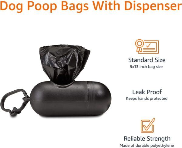 61YiVPsHHNL._AC_SL1500_.jpg Amazon Basics Dog Poop Leak Proof Bags with Dispenser and Leash Clip, Unscented, 13" x 9", 900 Count (60 Rolls)