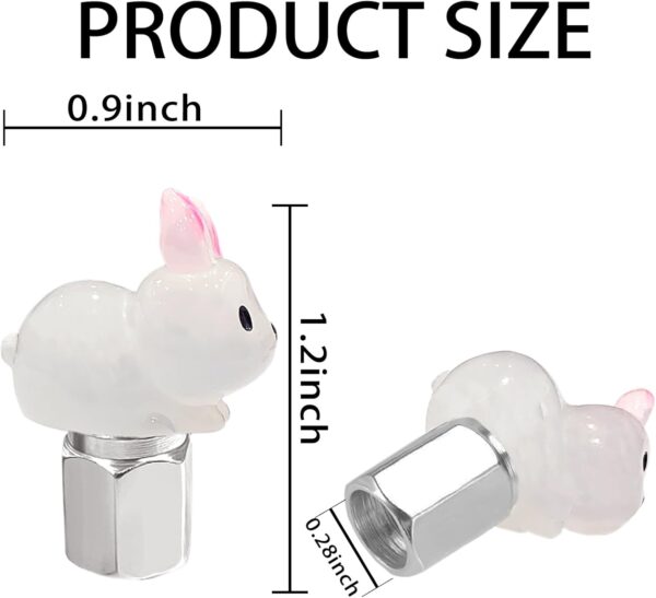 Glow in The Dark Tire Valve Caps-4 Pieces Cute Animal Auto Exterior Accessories for Men/Women, Fun Tire Accessories Universal Fit for Most Car Motorcycles Trucks Bicycles. (Rabbit)