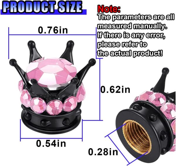 61aPaSwXexL._AC_SL1200_.jpg 4PCS Crown Tire Valve Stem Caps, Bling Handmade Crystal Car Wheel Tire Valve Cap, Dustproof Attractive Vehicle Accessories, Universal for Cars SUVs Trucks Bikes Motorcycles (Pink/Black)