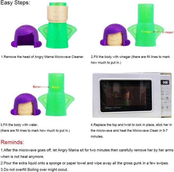 61bqfczf0RL._AC_SL1000_.jpg Angry Mama Microwave Oven Steam Cleaner, Angry Mom Microwave Cleaner, Just Add Vinegar and Water, Cut Cleaning Time by Half (Green)