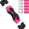 61d4ZNpfmWL._AC_SL1500_.jpg DEKEones Razor Blade Scraper, Double Edged Razorblade Scraping Tool with 10 Pcs Razor Blades, Paint Scraper for Glass, Decals, Tint, Stickers, Labels, Caulk, Adhesive(Pink)