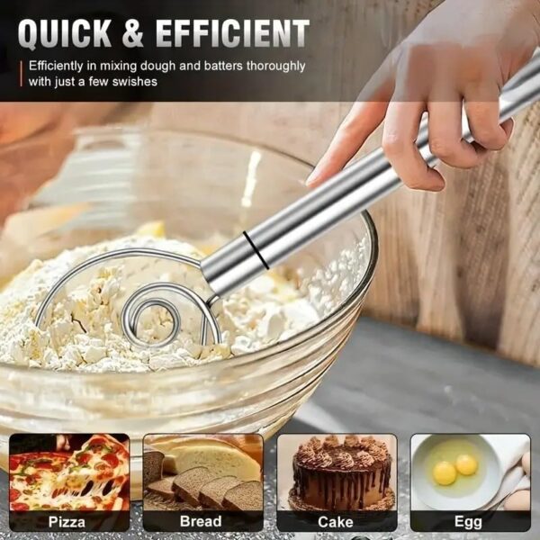 1pc Dough Mixer, Stainless Steel Handheld Bread Whisk,Dough Scraper, Double Hole Quick Mixing Tool ForCooking, Stirring, Egg Beating, Kitchen Gadget BakingTool For Restaurant, Food Truck, Bakery