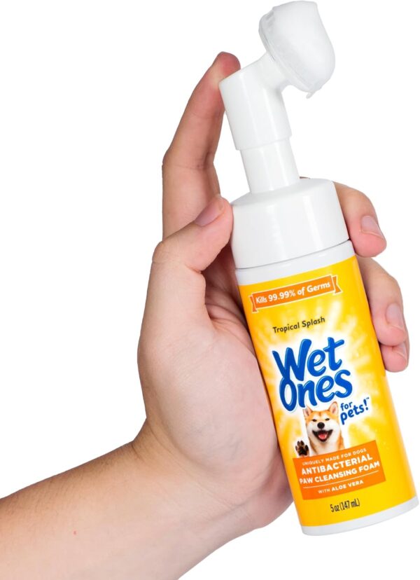 Wet Ones for Pets Antibacterial Dog Paw Cleaner with Built-in Scrubber Brush, Tropical Splash Scent - Foaming Cleanser for Dog Paws - Paw Washer & Grooming Care, 5 Ounce