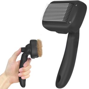 61evfwQ1BUL._SL1500_.jpg Dipoo Self Cleaning Shedding Brush - Skin Friendly Grooming Tool for Dogs, Cats, and Puppies, Deshedding and Hair Removal for Long and Short Haired Pets, Black