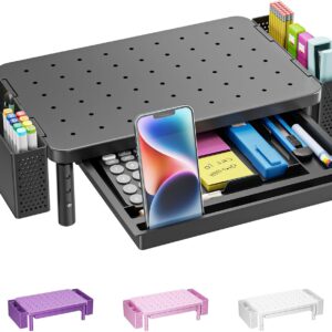 61hIoGBBPL._AC_SL1500_.jpg WALI Computer Monitor Stand with Storage, Desk Organizer with Drawer and Pen Holder, Desk Monitor Riser 3 Height Adjustable, Laptop Riser for Computer, Laptop, Printer(PTT003-B), 1 Pack, Black