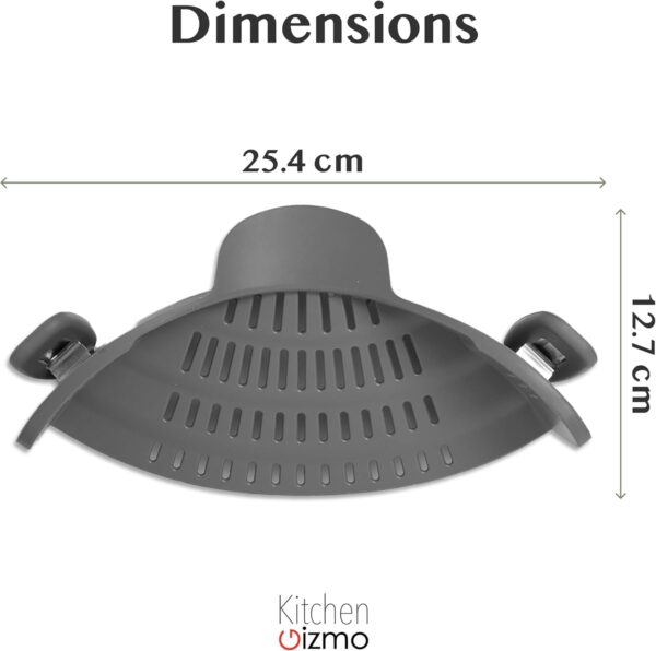 61kP8gE3YiL._AC_SL1500_.jpg Kitchen Gizmo Snap N' Strain - Silicone Pasta Strainer Clip-On for Pots and Pans - Heat Resistant Colander for Vegetables and Noodles - Kitchen Gadgets for Cooking - Space-Saving Design - Gray