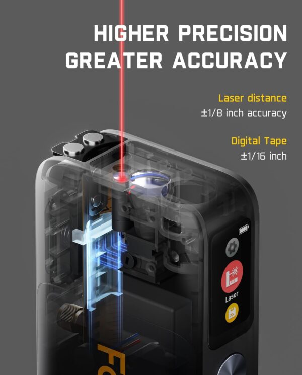 61lEAOmV7kL._AC_SL1500_.jpg Fanttik A10 Pro 2-in-1 Digital Laser Tape Measure with HD IPS Color Display, 165Ft Rechargeable Laser Measurement Tool & 9.8Ft Measuring Tape, 6 Units Selectable, for Distance/Area/Volume