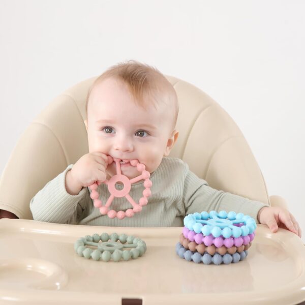 61m0mCPZHkL._SL1500_.jpg 3 Pack Ring Teether Baby Infant Toys, Baby Essentials, Silicone Teething Ring Toys for Babies 0-6 Months, Seposeve Toddler Teethers 6-12 Months 12-24 Months, Infant Teething Relief, Purple Pink White