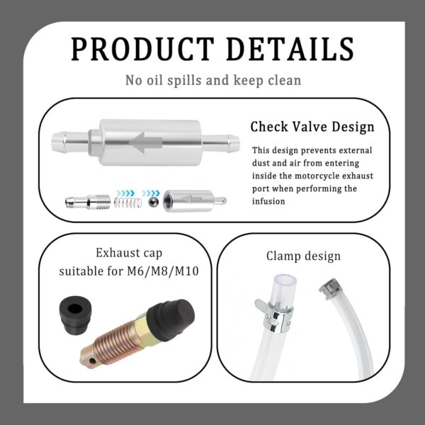 OFBAND 4Set Brake Bleeder Kit,Brake Fluid Bleeder Kit Includes 4PCS Brake Bleeder Hose,2PCS One Way Check Valve,Universal Break Bleeder Kit Car Accessories for Car Motorbike Bike