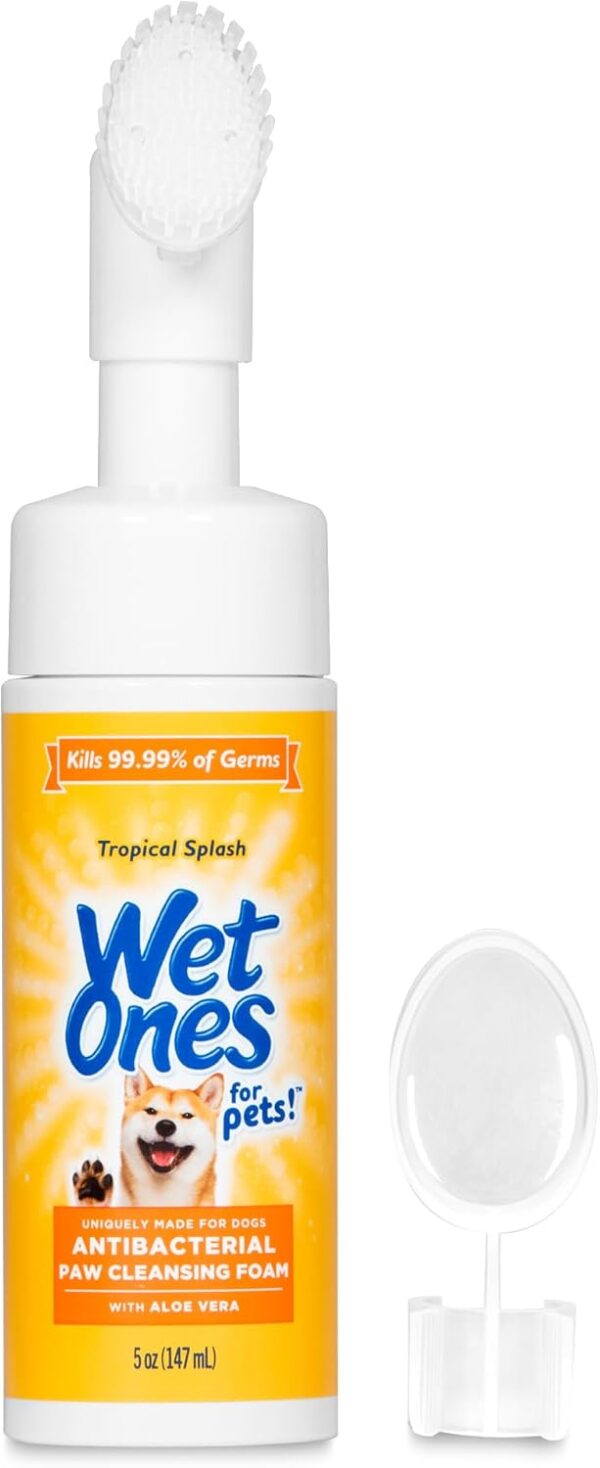 Wet Ones for Pets Antibacterial Dog Paw Cleaner with Built-in Scrubber Brush, Tropical Splash Scent - Foaming Cleanser for Dog Paws - Paw Washer & Grooming Care, 5 Ounce