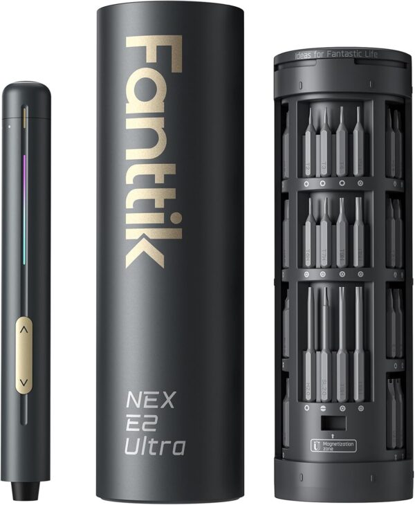 Fanttik E2 Ultra Mini Electric Screwdriver, Cordless Screwdriver, Max 0.6N.m, 50 Magnetic Bits, 5/32'' Hex, Magnetic Storage, Repair Tool for Electronics, Camera, Laptop, and PC Build (Grey)