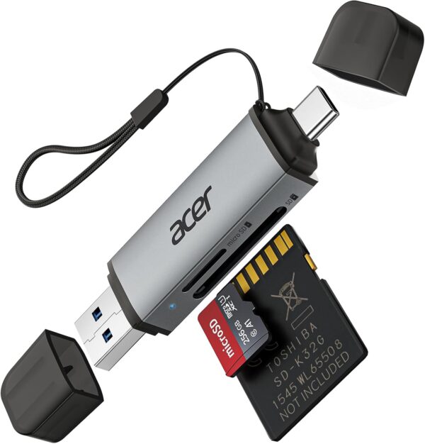 61qT3xFVtzL._AC_SL1500_.jpg acer SD Card Reader USB C, Dual Slots USB 3.0 Type C to Micro SD Card Adapter, Memory Card Reader for MicroSD, SDHC, SDXC, Compatible with Laptop, PC, iPhone16/15, MacBook Pro/Air, iPad Pro, Android