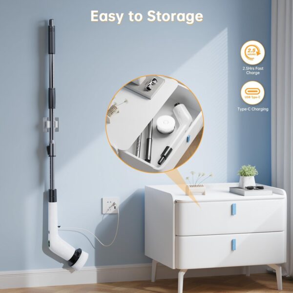 61ql4yB5OQL._AC_SL1500_.jpg PUFTEM Electric Spin Scrubber, Cordless Shower Scrubber with 8 Scrub Brush, 2 Speed with Adjustable Extension Handle, Battery Level Display, Power Scrubber for Bathroom Bathtub Tile Floor (Black)