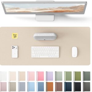 YSAGi Leather Desk Pad Protector, Office Desk Mat, Large Mouse Pad, Non-Slip PU Leather Desk Blotter, Waterproof Laptop Desk Writing Pad for Office and Home (23.6" x 13.8", Eggshell)