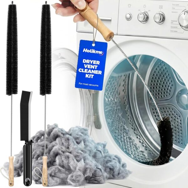 71-05zgmSL._AC_SL1500_.jpg Holikme Dryer Vent Cleaner Kit, 3 Pieces Dryer Lint Brush- Household Supplies 304 Stainless Steel Cleaning Brush Home Essentials Crevice Brush for Lint Trap