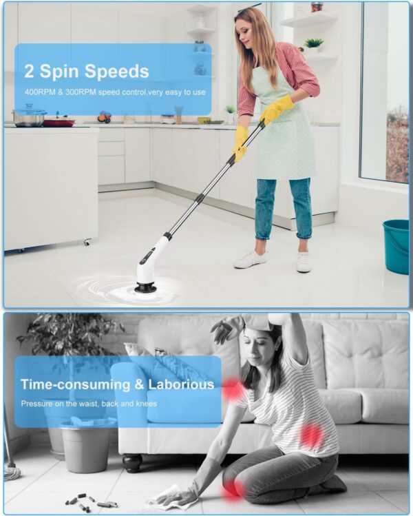 71-DjTd3iKL._AC_SL1500_.jpg Leebein Electric Spin Scrubber, Cordless Cleaning Brush with 8 Replaceable Brush Heads, Tub and Floor Tile 360 Power Scrubber Dual Speed with Adjustable & Detachable Handle for Bathroom Kitchen Car