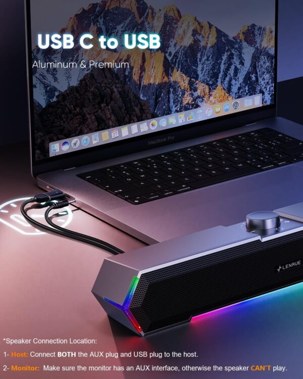 71-aOXBvI5L._AC_SL1500_.jpg LENRUE G11 Computer Speakers for Desktop, Touch Lights PC Speakers with Surge Clear Sound, USB C/USB Powered, AUX Audio for Computer Desktop PC Laptop Desk