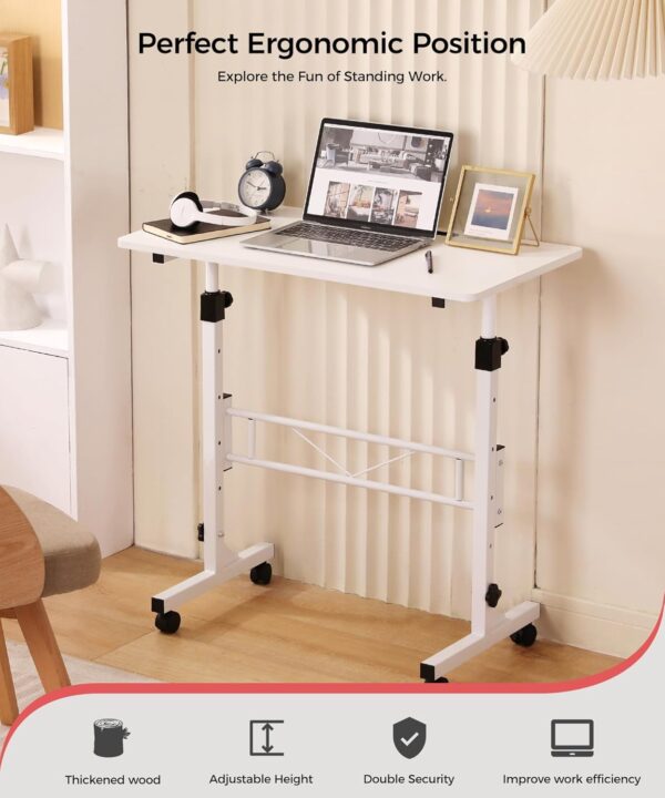 KLSMYHOKI Standing Desk Adjustable Height, Mobile Stand Up Desk with Wheels Small Computer Desk Rolling Desk, Portable Laptop Desk White Standing Table Home Office Desks 16"x31.5" Height 27"-43.5"