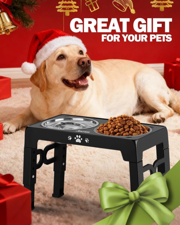 71-lQWoDg1L._AC_SL1500_.jpg Jovrun Elevated Dog Bowls for Medium Large Size Dogs, Non-Slip Dog Feeder with 1*Stainless Steel Dishes & 1*Slow Feeder Bowl, 5 Heights Adjustable Raised Bowls to 3.15″-8.66″-9.84″-11.02″-12.2″