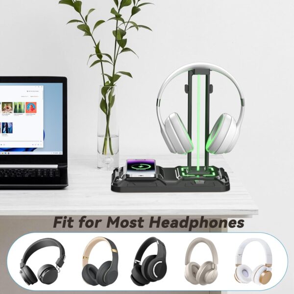 71-ofCGhLxL._AC_SL1500_.jpg KDD Headphone & Controller Stand with Wireless Charging - Rotatable Headset Stand with 9 Light Modes - Controller Holder with 2 USB and Type C Ports - for Gamers Desktop Accessories