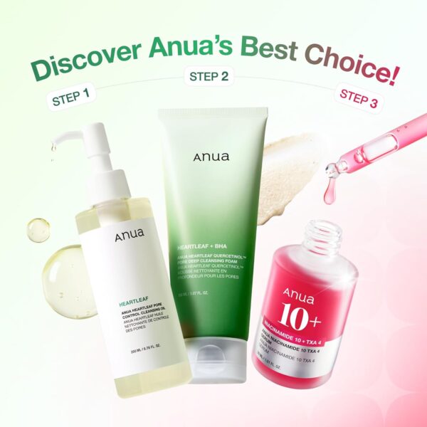 71-ri1N52L._SL1500_.jpg Anua 3-Step Glass Skin Beginner Set, Oil Cleanser and Face Wash with Facial Serum, Double Cleansing Daily Routine with Niacinamide, Korean Skin Care Set