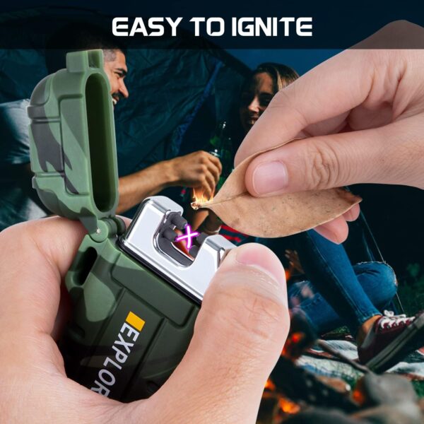 LcFun Electric Dual Arc Lighter USB Rechargeable Outdoor Windproof Flameless Plasma Lighters for Camping, Hiking, Waterproof Matches Survival Tactical Gear Birthday Gifts for Men