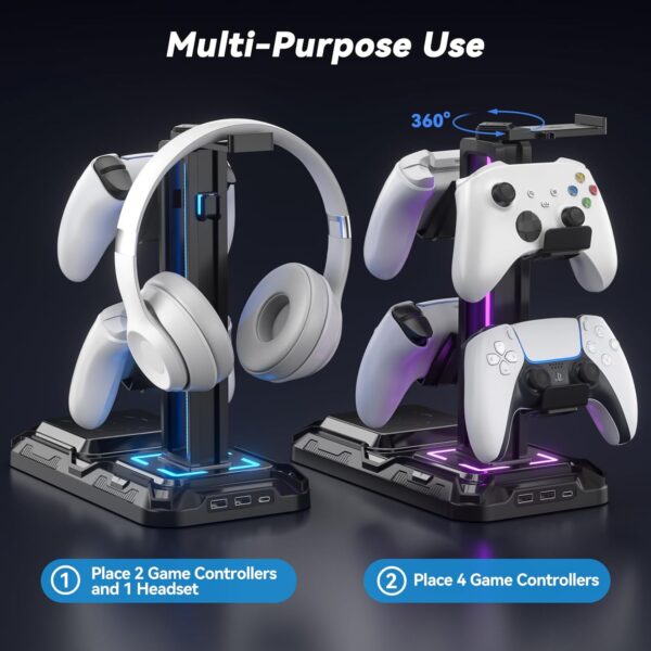 710r-rq6lL._AC_SL1500_.jpg KDD Headphone & Controller Stand with Wireless Charging - Rotatable Headset Stand with 9 Light Modes - Controller Holder with 2 USB and Type C Ports - for Gamers Desktop Accessories