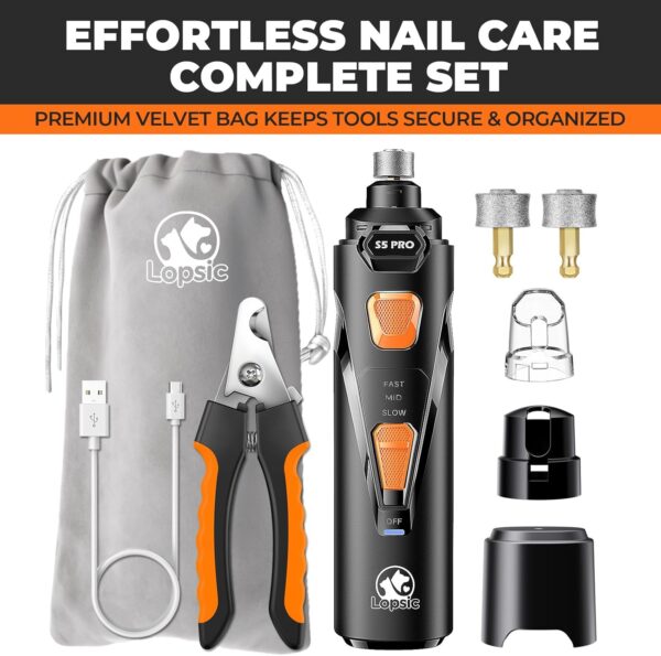 711KV80RvIL._AC_SL1500_.jpg Whisper Quiet Dog Nail Grinder with 4 LED Lights, Safe & Stress-Free for Sensitive Dogs Cats of All Breeds & Sizes, 3 Grinding Bits, 3-Speed, Pet Nail Trimmers, Rechargeable Painless Grooming Kit