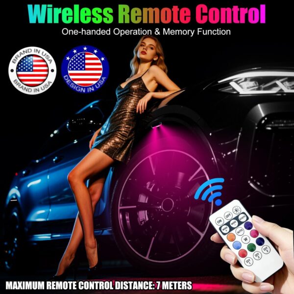 Wireless LED Lights for Car, Wireless Rock Lights with 8 Colors 10 Modes,Led Strobe Warning Light, Motorcycles, Boats, Camping, Bikes, Drones，Design in USA (4pcs Black)