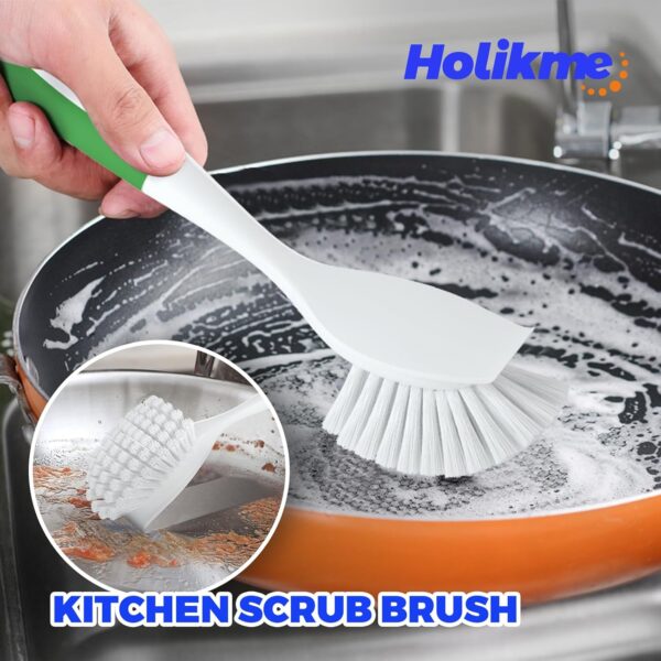 Holikme 6 Pack Dish Brush with Handle Kitchen Cleaning Brush Set for Pot, Pan, Kitchen Sink (Green)