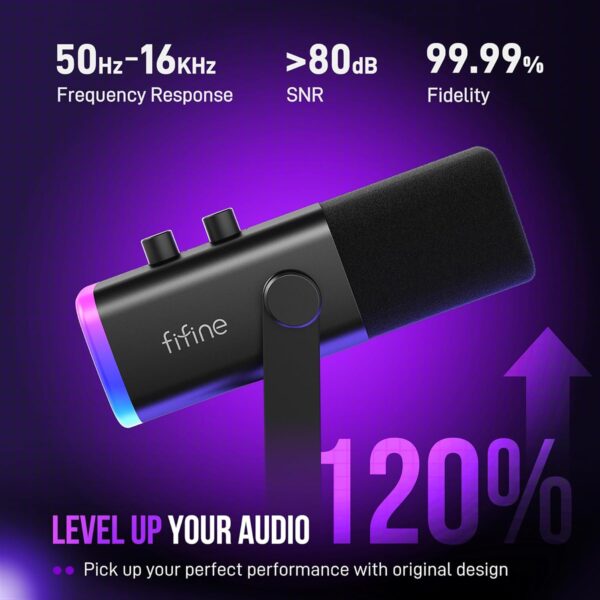 712ETub5rJL._AC_SL1500_.jpg FIFINE XLR/USB Gaming Microphone Set, Dynamic PC Mic for Streaming Podcasting, Computer RGB Mic Kit with Boom Arm Stand, Mute Button, Headphones Jack, for Recording Vocal Voice-Over-AmpliGame AM8T