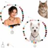 Handmade Matching Dog Collar & Owner Necklace Replaceable Pendant (Round Ball+Memory Vial) for Storing Pet Fur Gemstone Beaded Jewelry Set Dog Collar for Puppy, Large Cat Collar Set for Pet Lovers