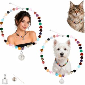 712MX6RBaoL._AC_SL1500_.jpg Handmade Matching Dog Collar & Owner Necklace Replaceable Pendant (Round Ball+Memory Vial) for Storing Pet Fur Gemstone Beaded Jewelry Set Dog Collar for Puppy, Large Cat Collar Set for Pet Lovers