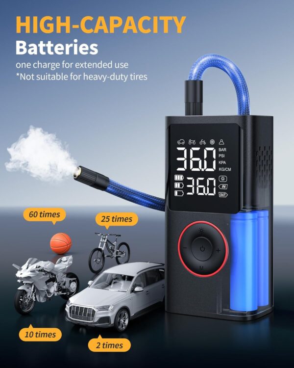 712Q8QkVVAL._AC_SL1500_.jpg Powools Tire Inflator Portable Air Compressor, 150 PSI Cordless Bike Pump, Air Pump for Auto, Motorcycle, Bicycle, Balls with Pressure Gauge, LED Light & Car Accessories, Black, Standard Capacity