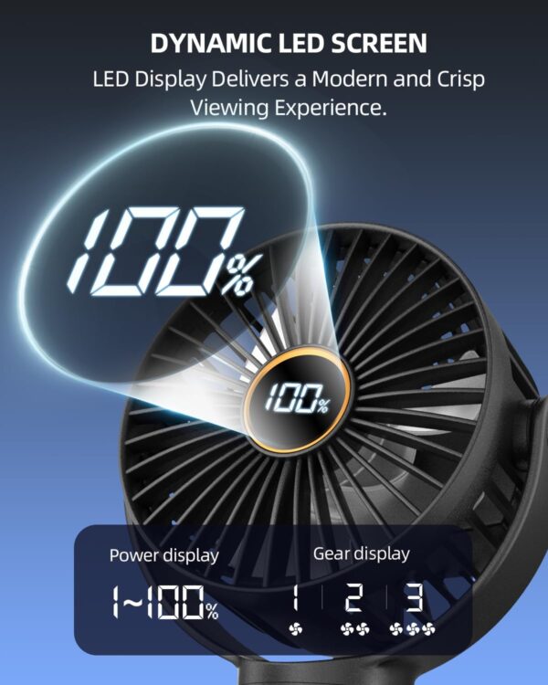 712wJD2T1DL._AC_SL1500_.jpg Portable Stroller Mini Fan, Small Rechargeable Personal Fan, Baby Travel Essentials for Wagon, Car Seat, Treadmill, Battery Powered Biking Gear Accessories, 360° Rotation, 3-Speed, Display, Black